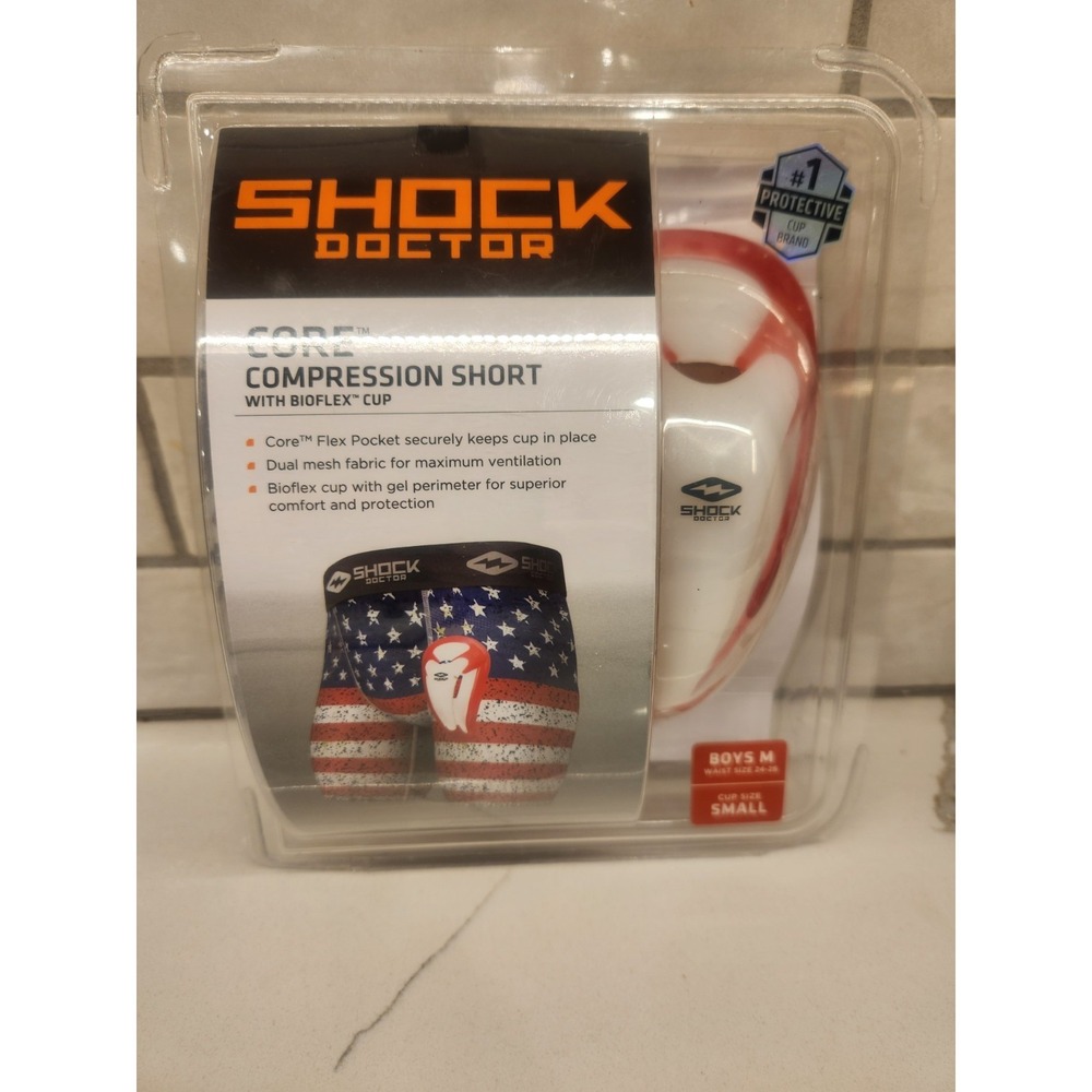 Shock Doctor Boys Compression Shorts w/ Bio-Flex Supporter‎ Cup Included Sealed